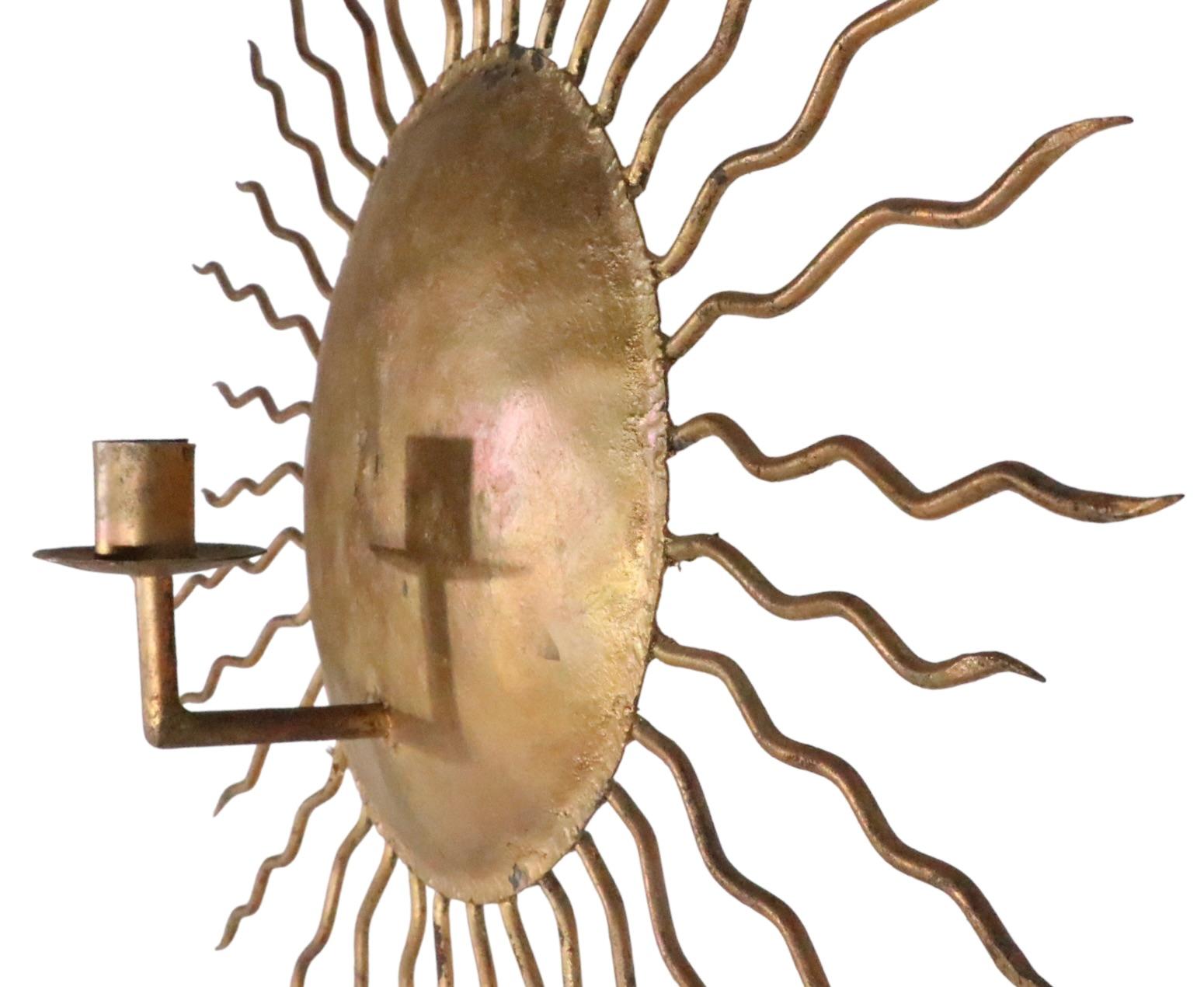 Late 20th Century Gold Gilt Sun Burst Sconce Made in Italy c. 1970's  For Sale