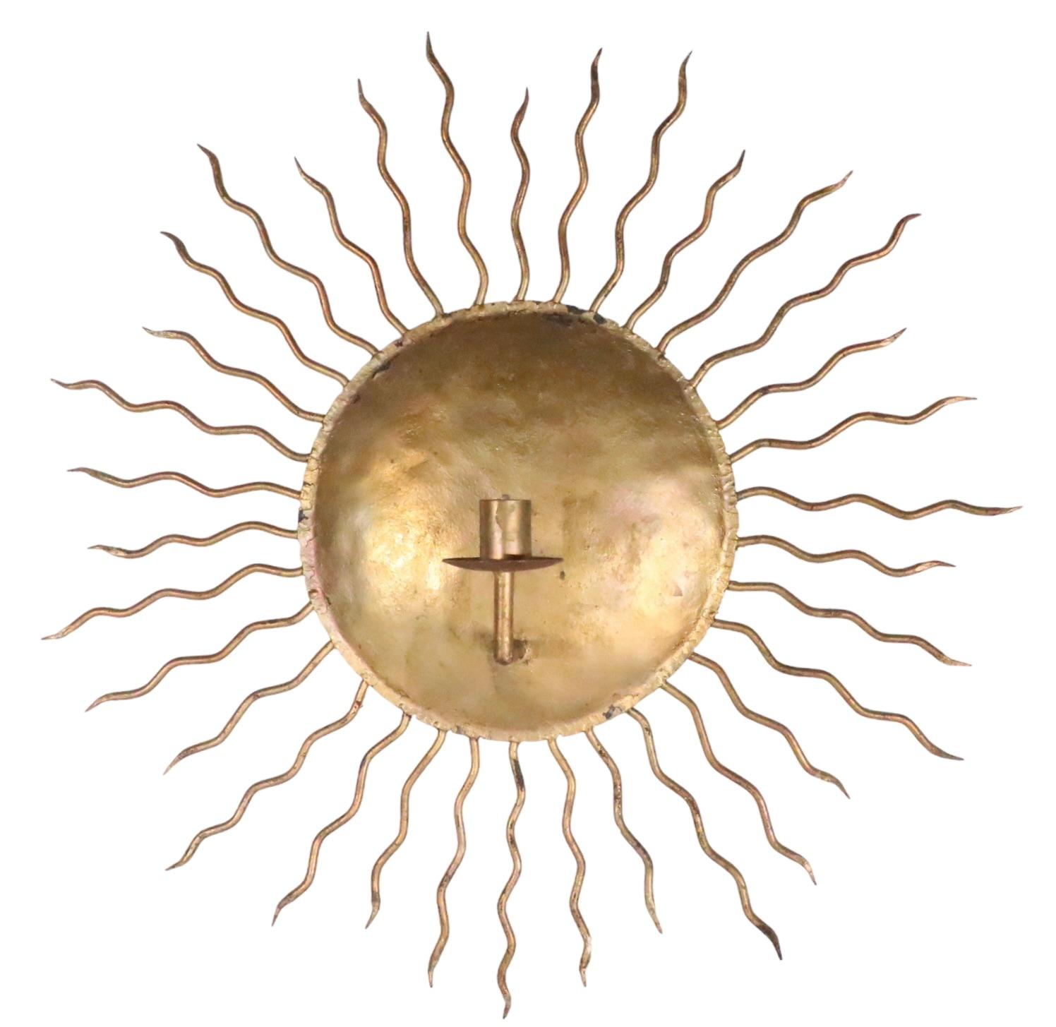 Gold Gilt Sun Burst Sconce Made in Italy c. 1970's  For Sale 1