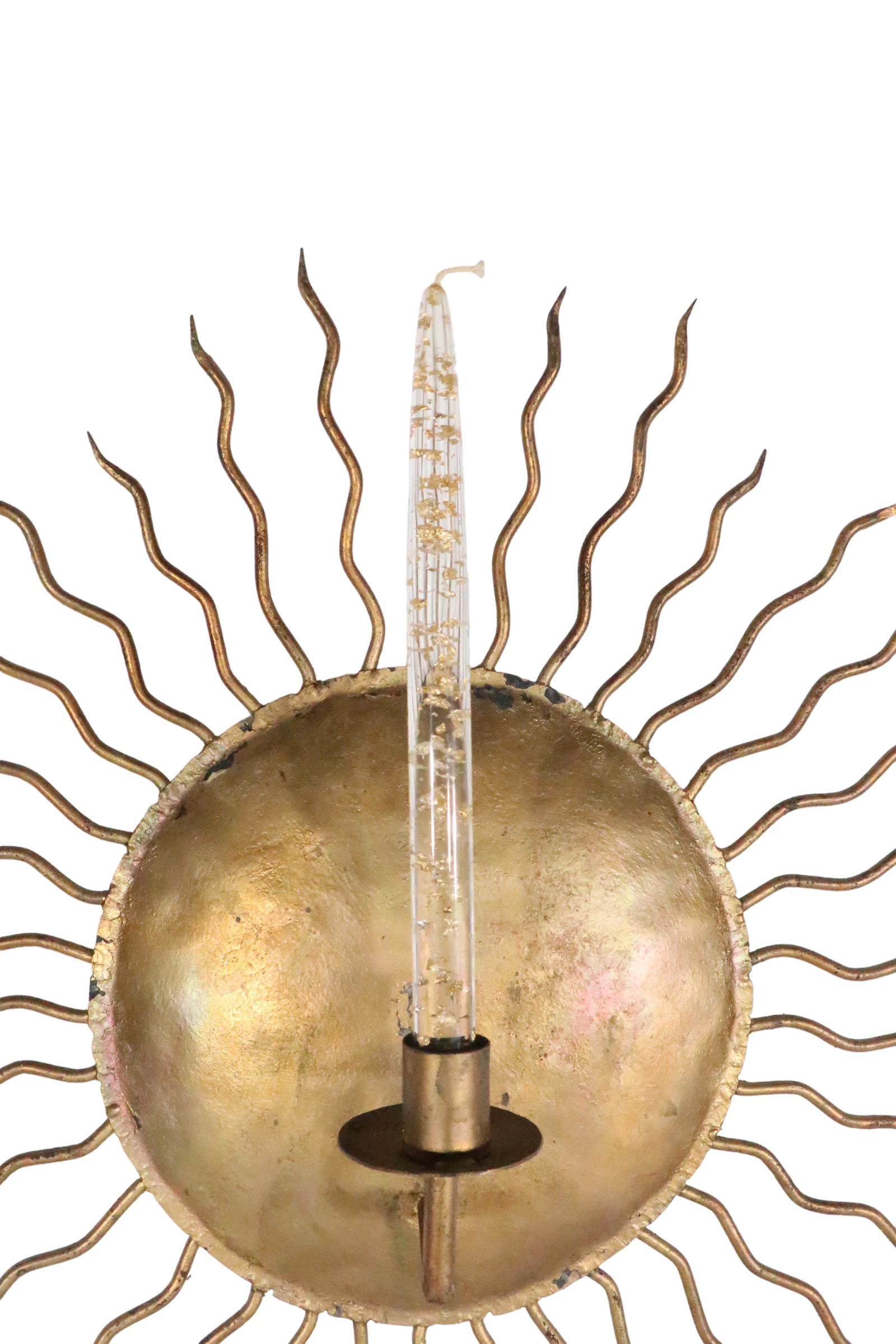 Gold Gilt Sun Burst Sconce Made in Italy c. 1970's  For Sale 2