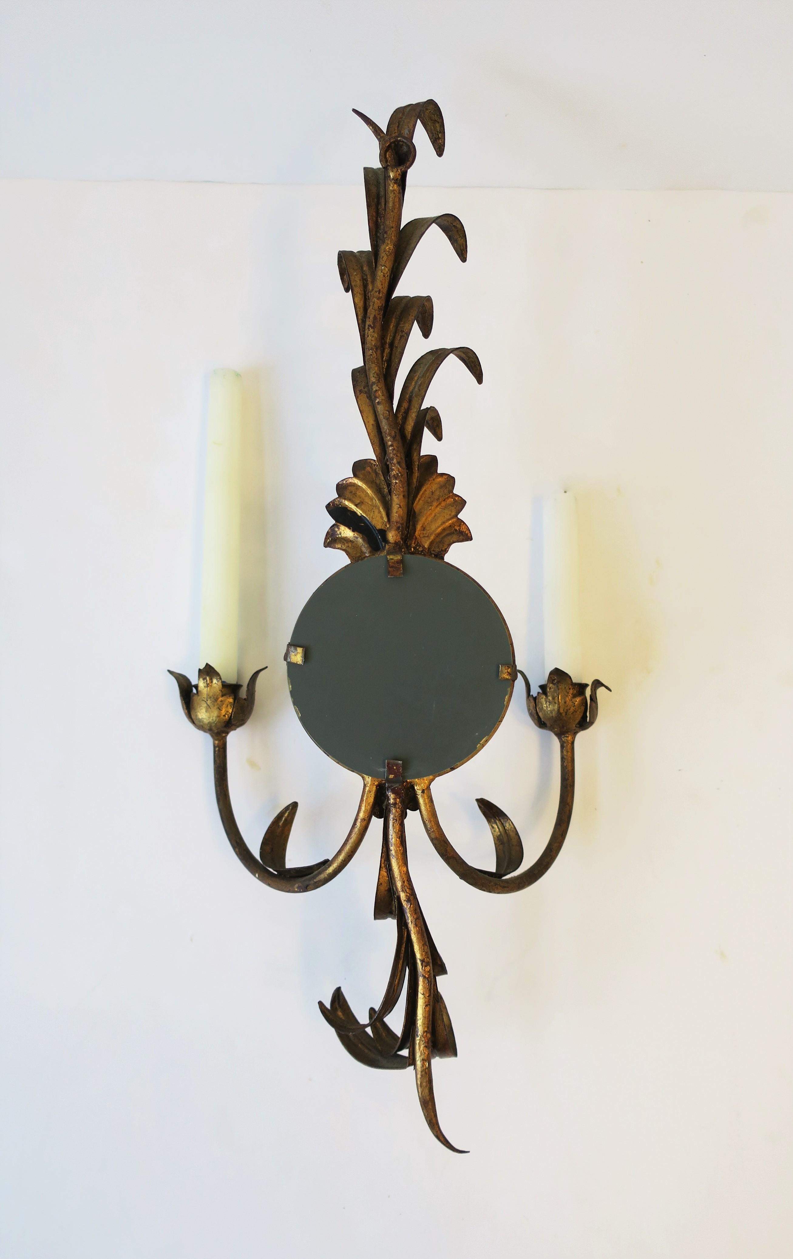 Gold Gilt Tole Metal Sheaf of Wheat Candle Wall Sconce with Mirror 3