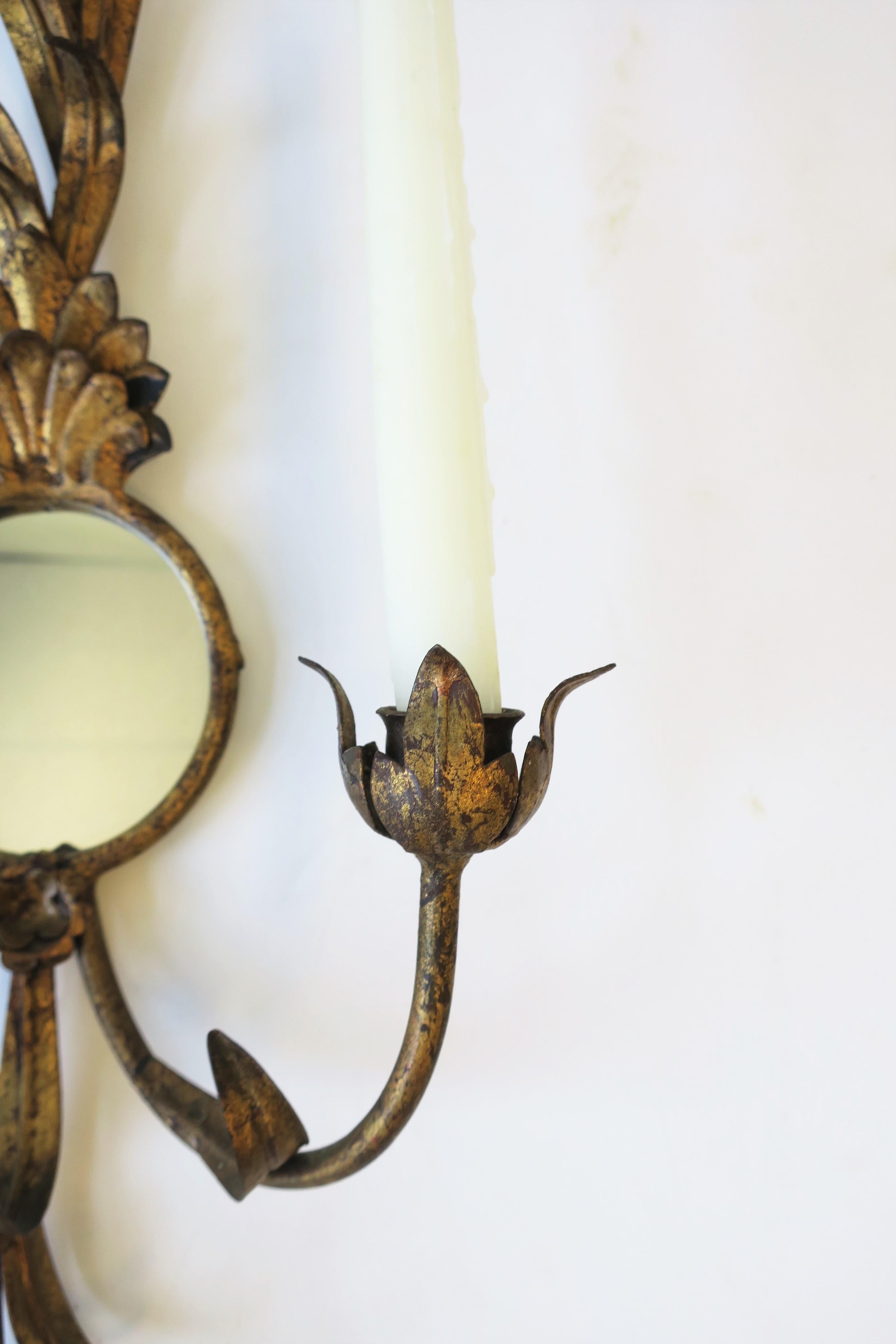Gold Gilt Tole Metal Sheaf of Wheat Candle Wall Sconce with Mirror 2