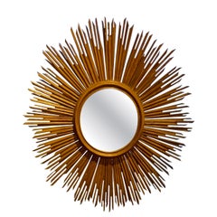 Antique Gold Gilt Wood Frame Sunburst Mirror, Spain, 1920s