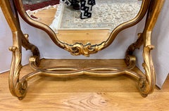 Gold Giltwood and Mahogany Cheval Floor Mirror