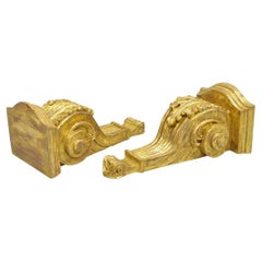 Vintage Gold Giltwood French Louis XV Style Wood Acanthus Corbel Large Wall Shelf Pair