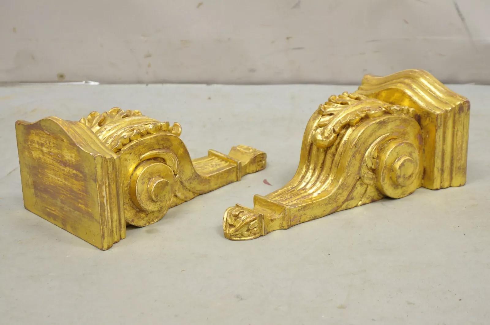 Gold Giltwood French Louis XV Style Wood Acanthus Corbel Small Wall Shelf - Pair For Sale 3