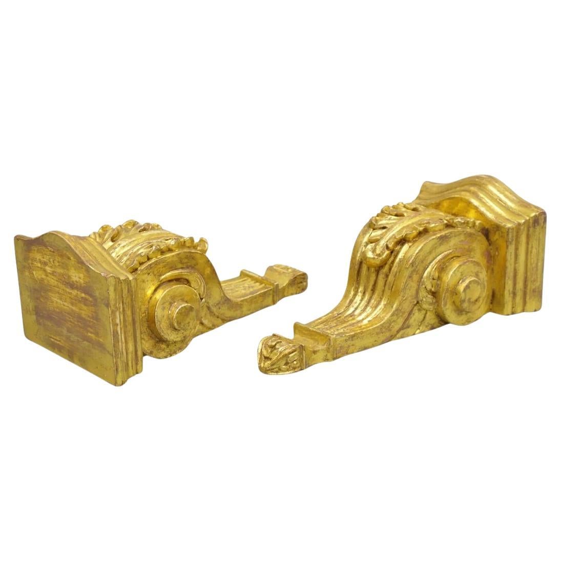 Gold Giltwood French Louis XV Style Wood Acanthus Corbel Small Wall Shelf - Pair For Sale
