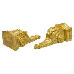 Gold Giltwood French Louis XV Style Wood Acanthus Corbel Small Wall Shelf - Pair