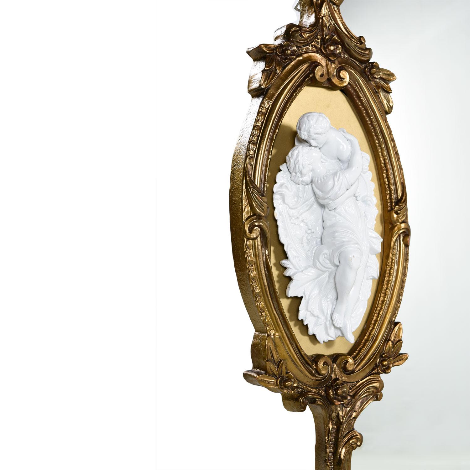 Gold Giltwood Hollywood Regency Faux Ebony Baroque Mirror In Excellent Condition In Chattanooga, TN