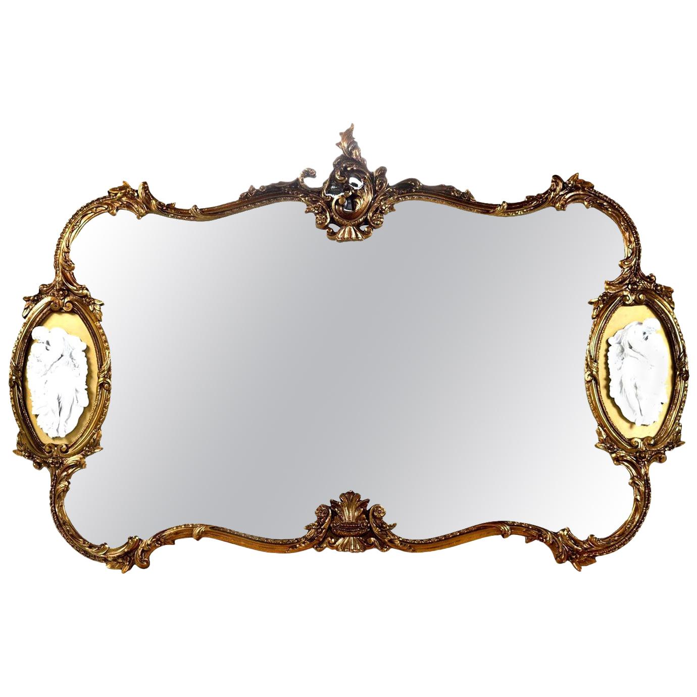 Gold Giltwood Hollywood Regency Faux Ebony Baroque Mirror