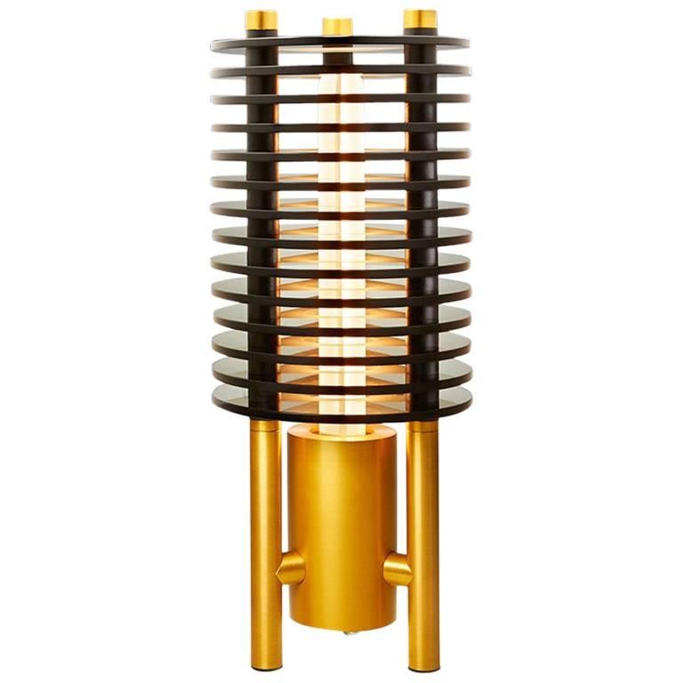 Gold Glass 
Aluminum Tabletop Lamp For Sale