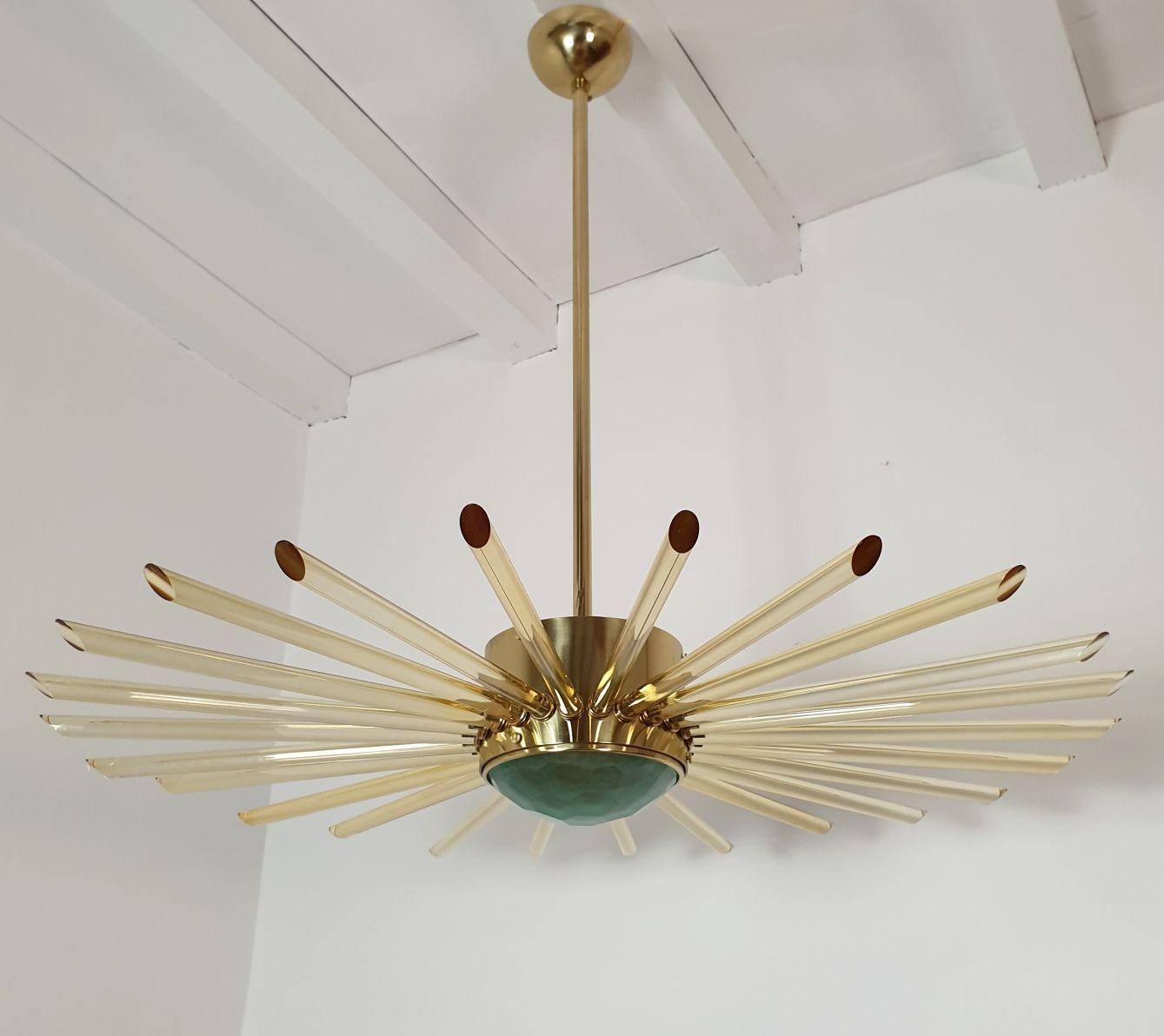 Mid-Century Modern Glass and Brass Sputnik Chandelier, Italy For Sale
