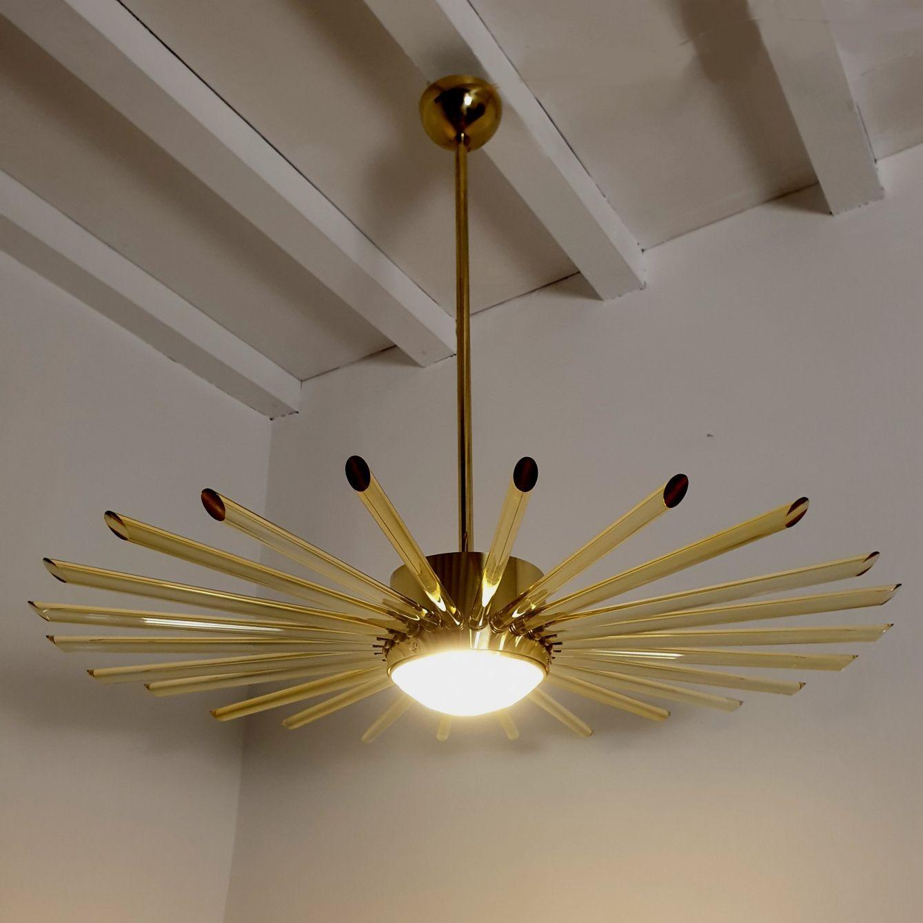 Late 20th Century Glass and Brass Sputnik Chandelier, Italy For Sale
