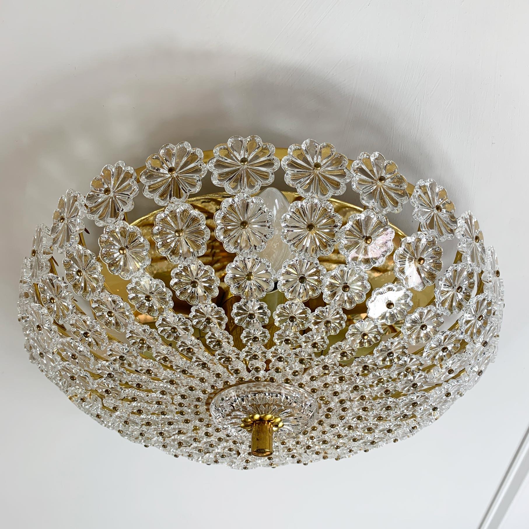 Mid-Century Modern Gold Glass Flushmount Light by Emil Stejnar for H. Richter 1950’s For Sale