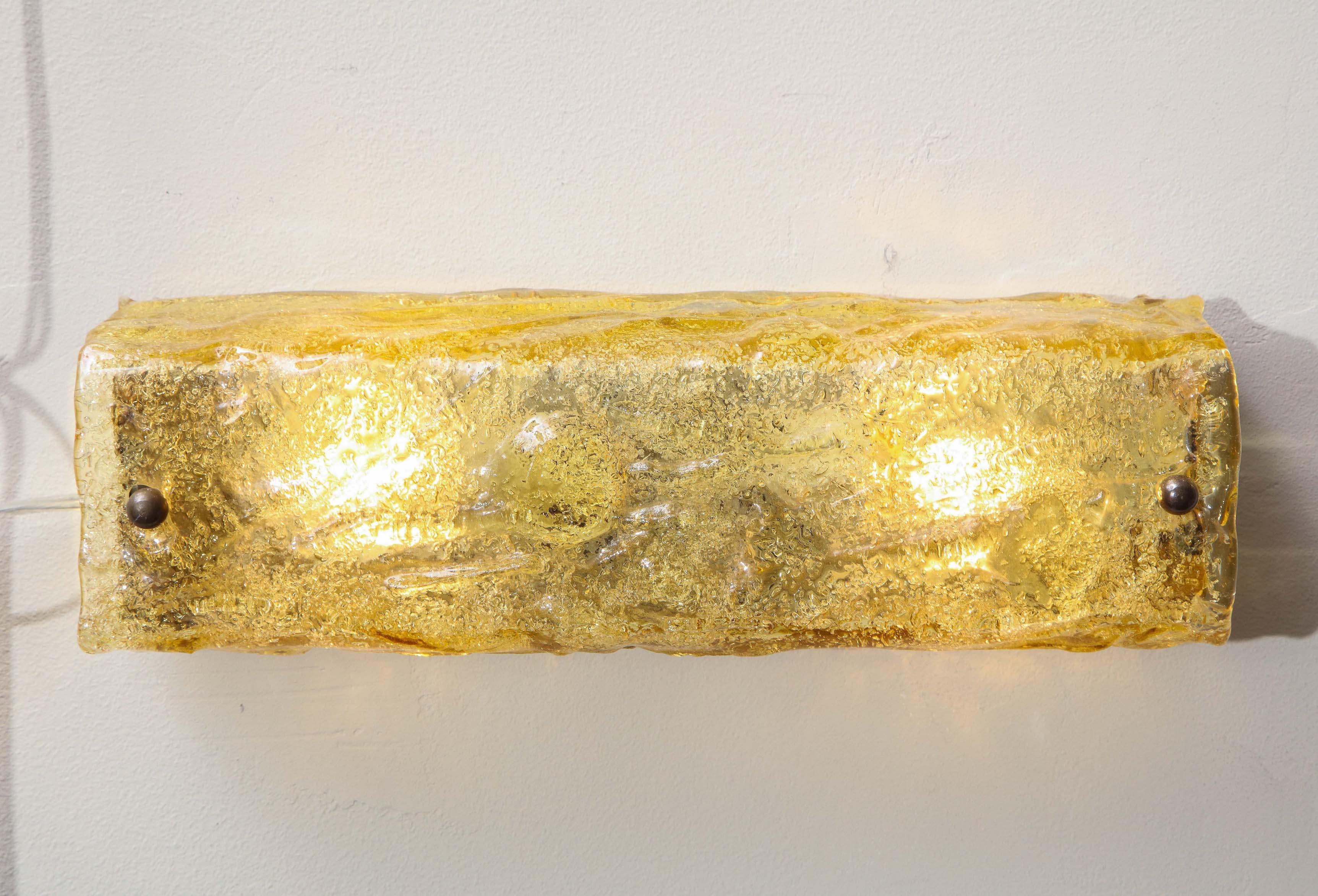 Late 20th Century Vintage Gold Glass Wall Light For Sale