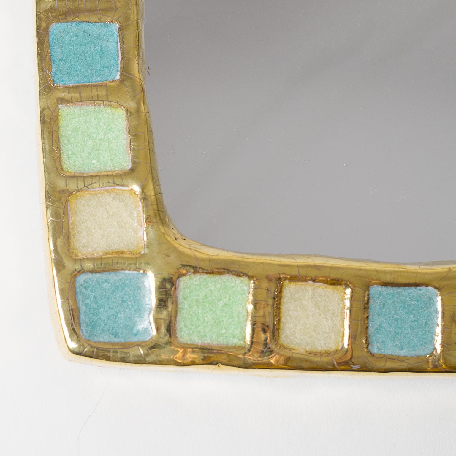 Gold Glazed Ceramic Mirror by Mithé Espelt, 1960s 4