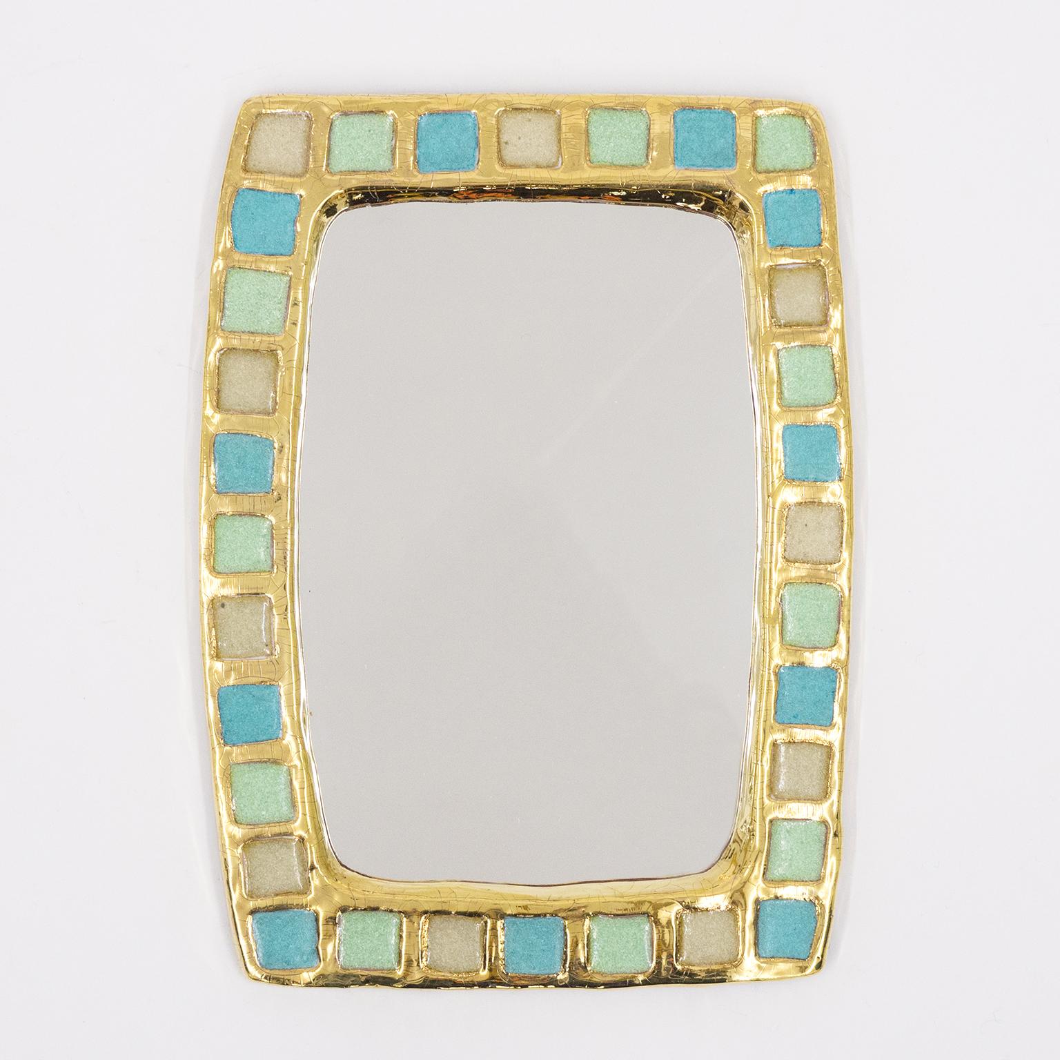 Gold Glazed Ceramic Mirror by Mithé Espelt, 1960s 5