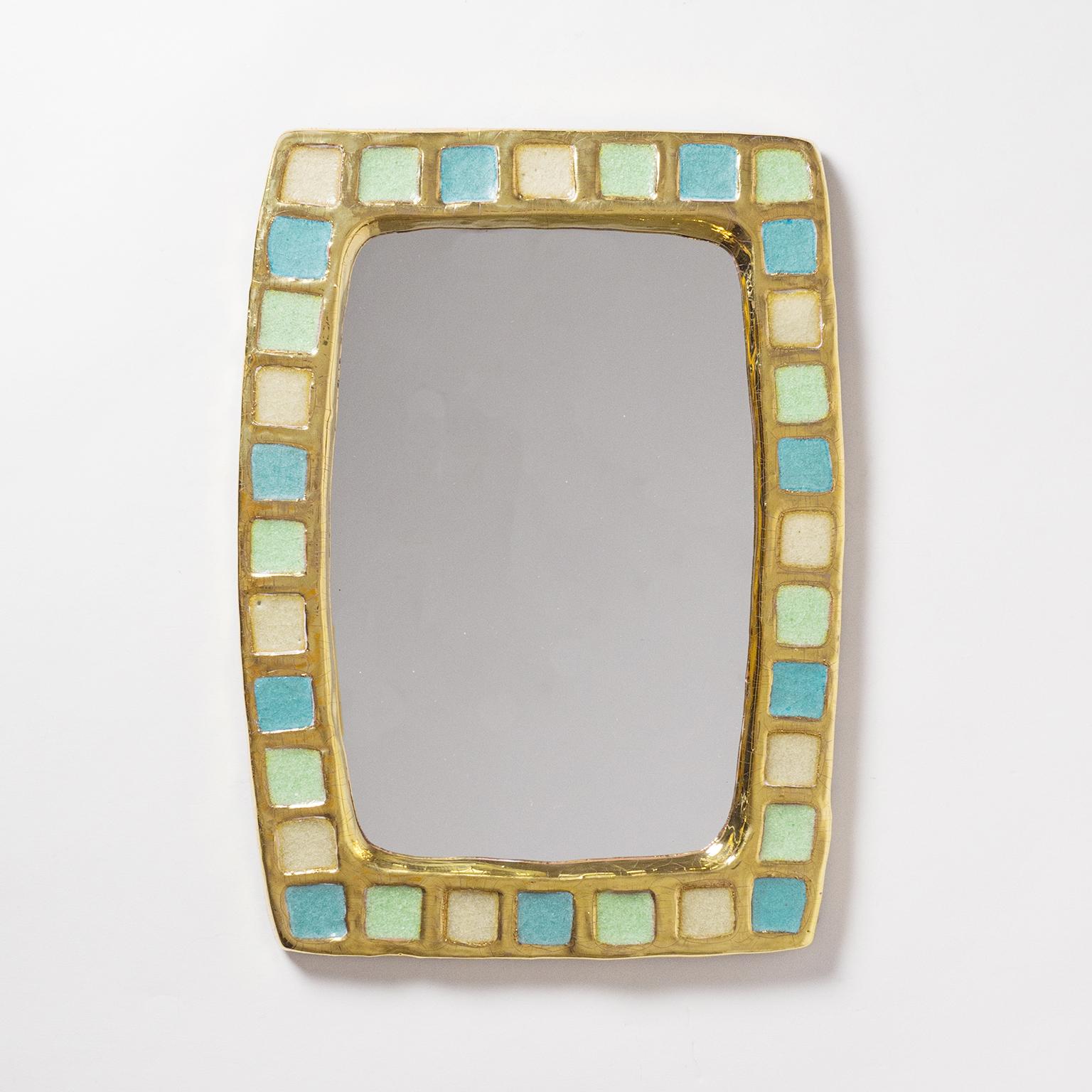 Gold Glazed Ceramic Mirror by Mithé Espelt, 1960s 6