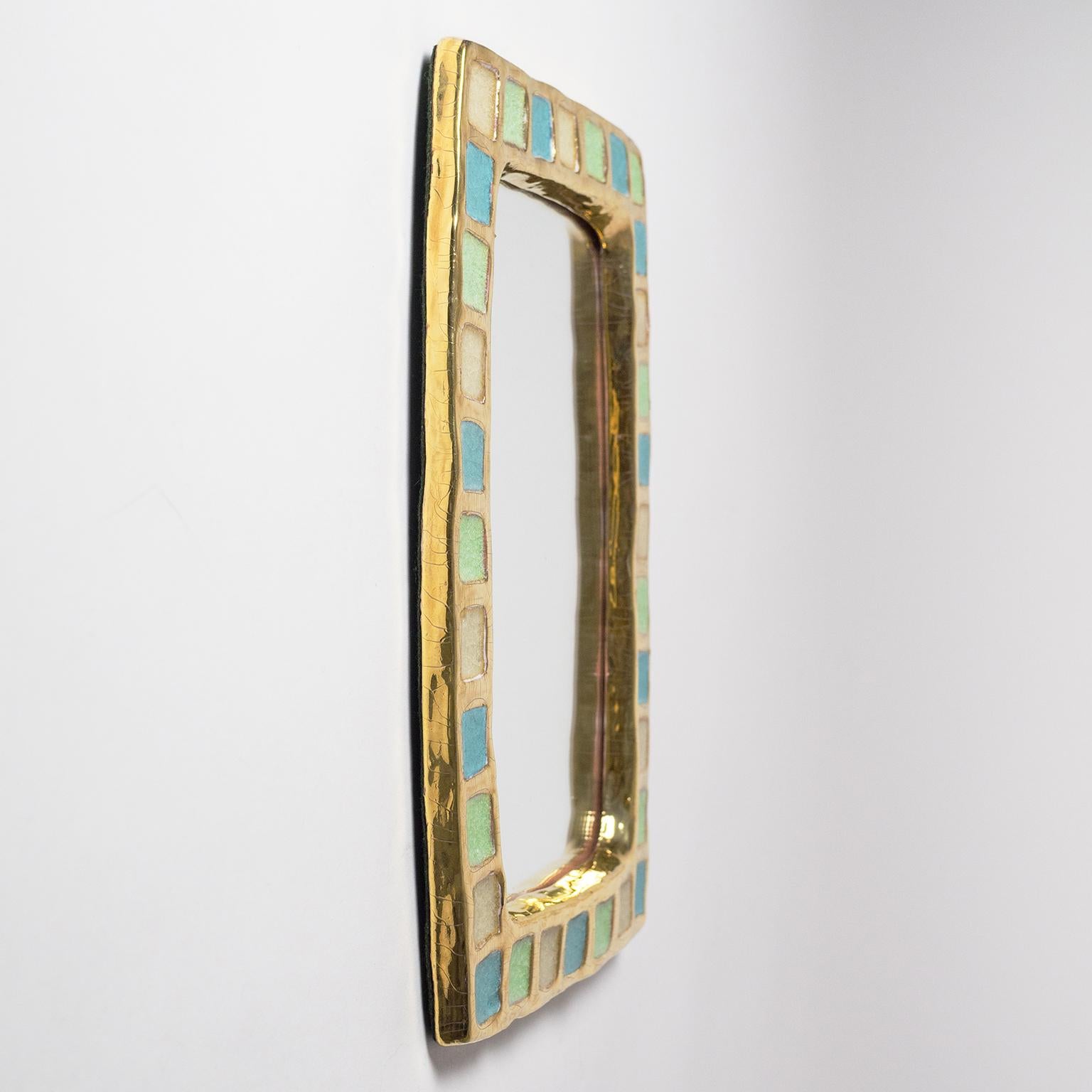 Mid-Century Modern Gold Glazed Ceramic Mirror by Mithé Espelt, 1960s