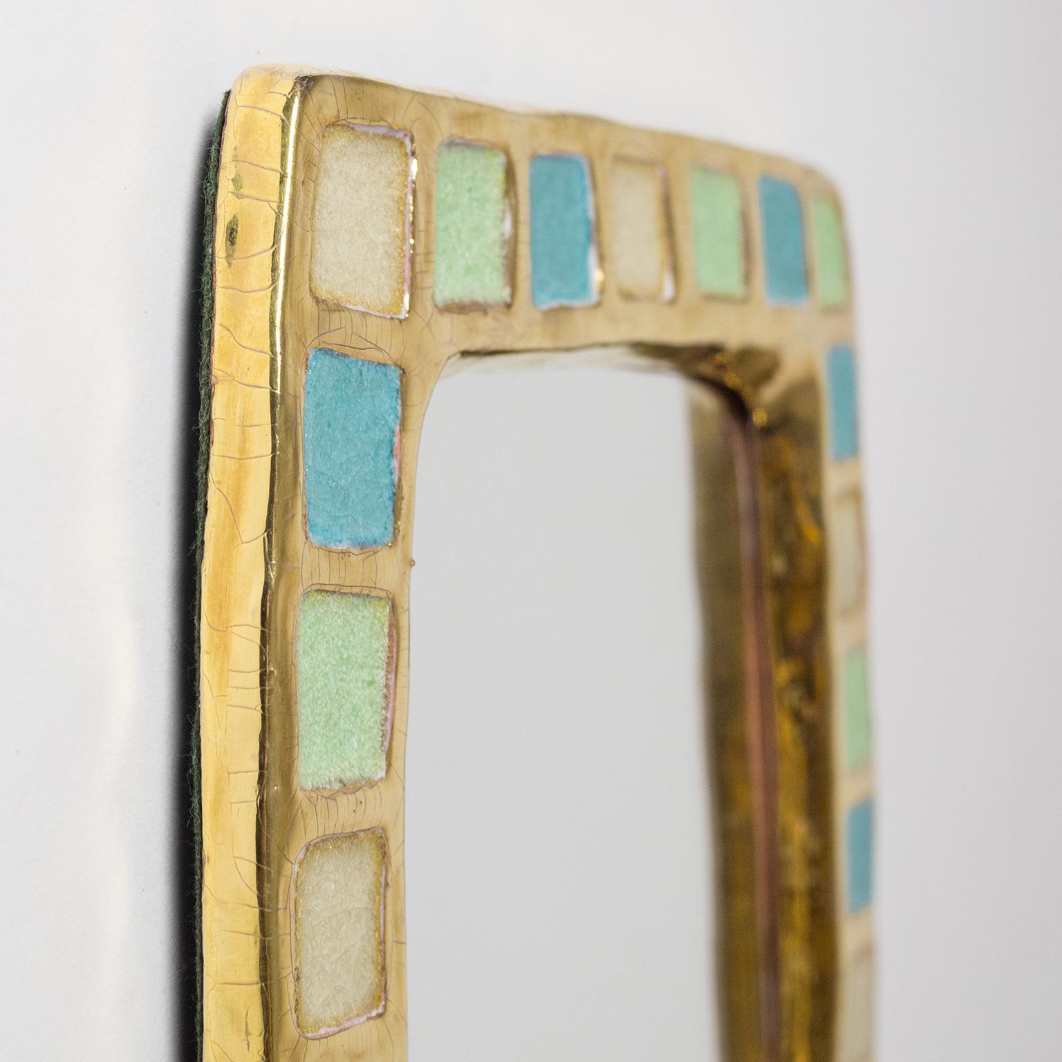 French Gold Glazed Ceramic Mirror by Mithé Espelt, 1960s