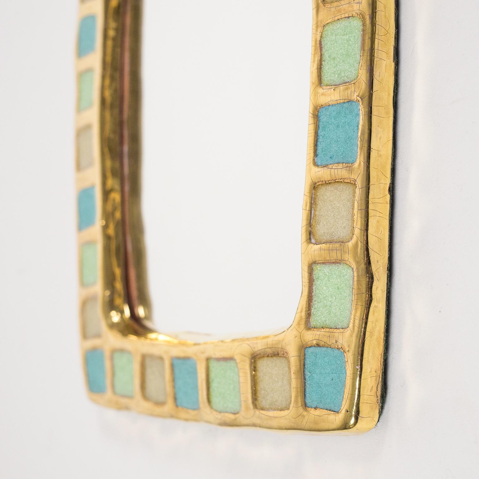 Gold Glazed Ceramic Mirror by Mithé Espelt, 1960s In Good Condition In Vienna, AT