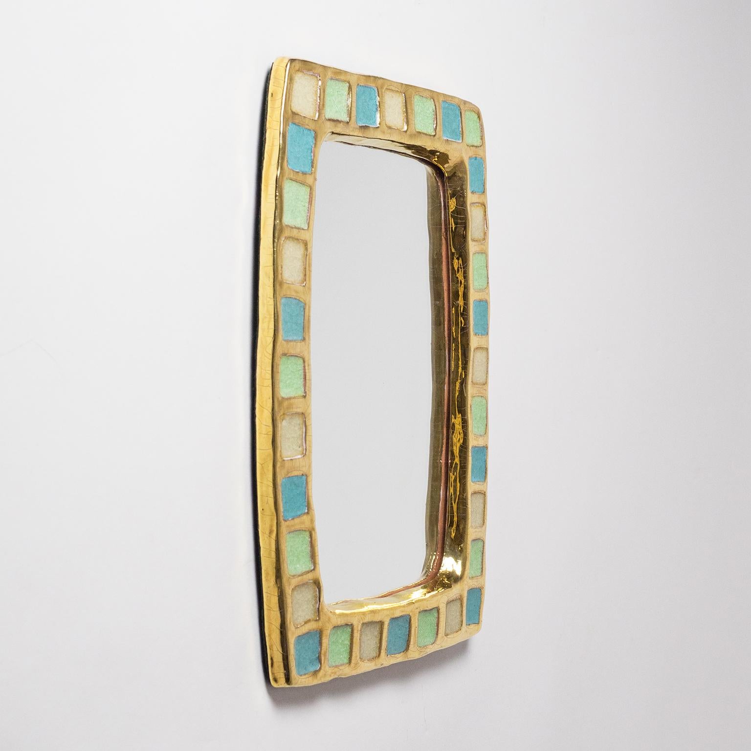 Gold Glazed Ceramic Mirror by Mithé Espelt, 1960s 2