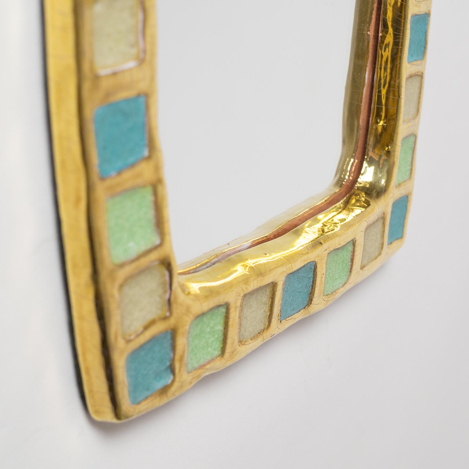 Gold Glazed Ceramic Mirror by Mithé Espelt, 1960s 3