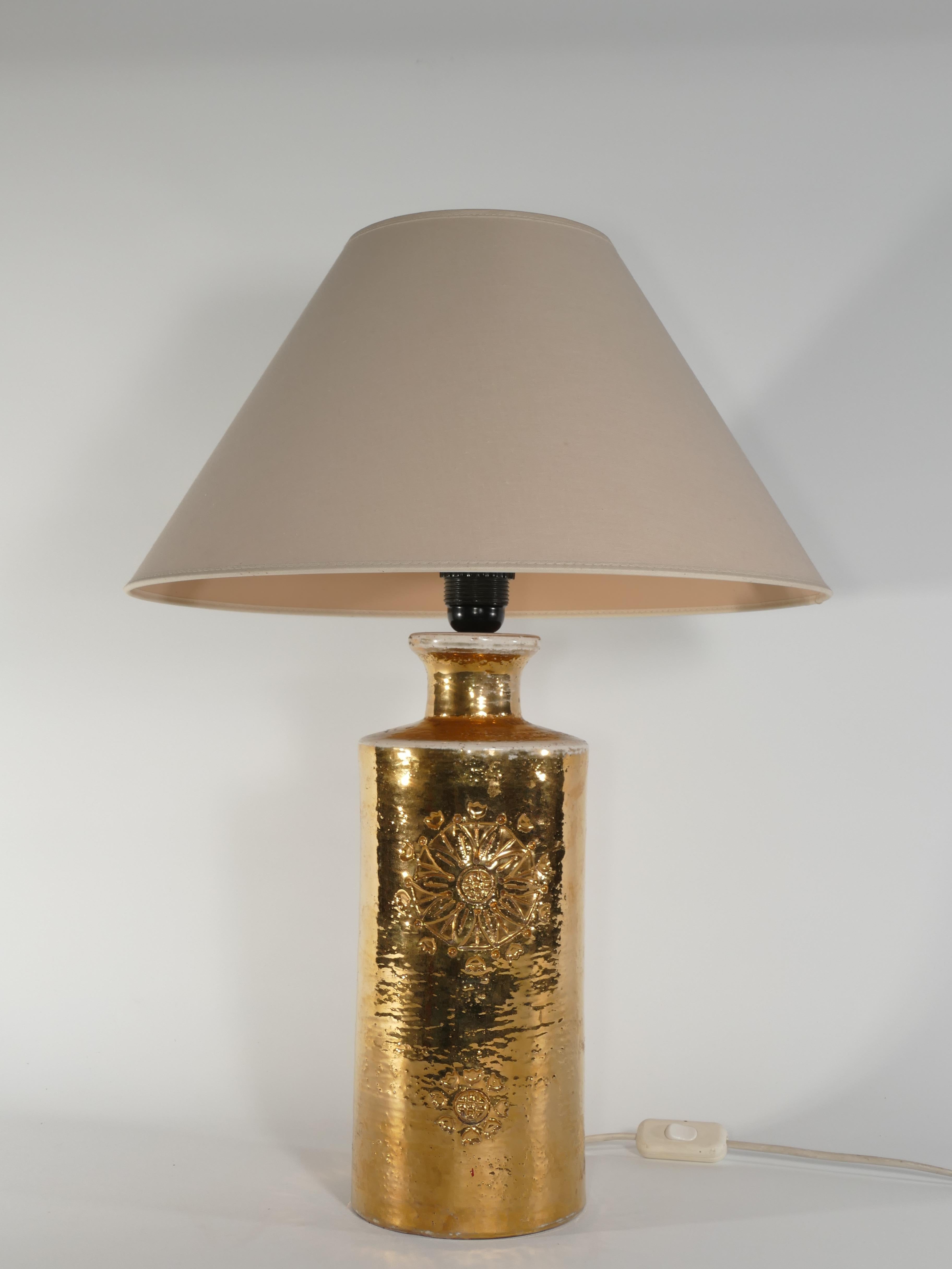 Mid-Century Modern Gold Glazed Ceramic Table Lamp by Bitossi for Bergboms, 1970's