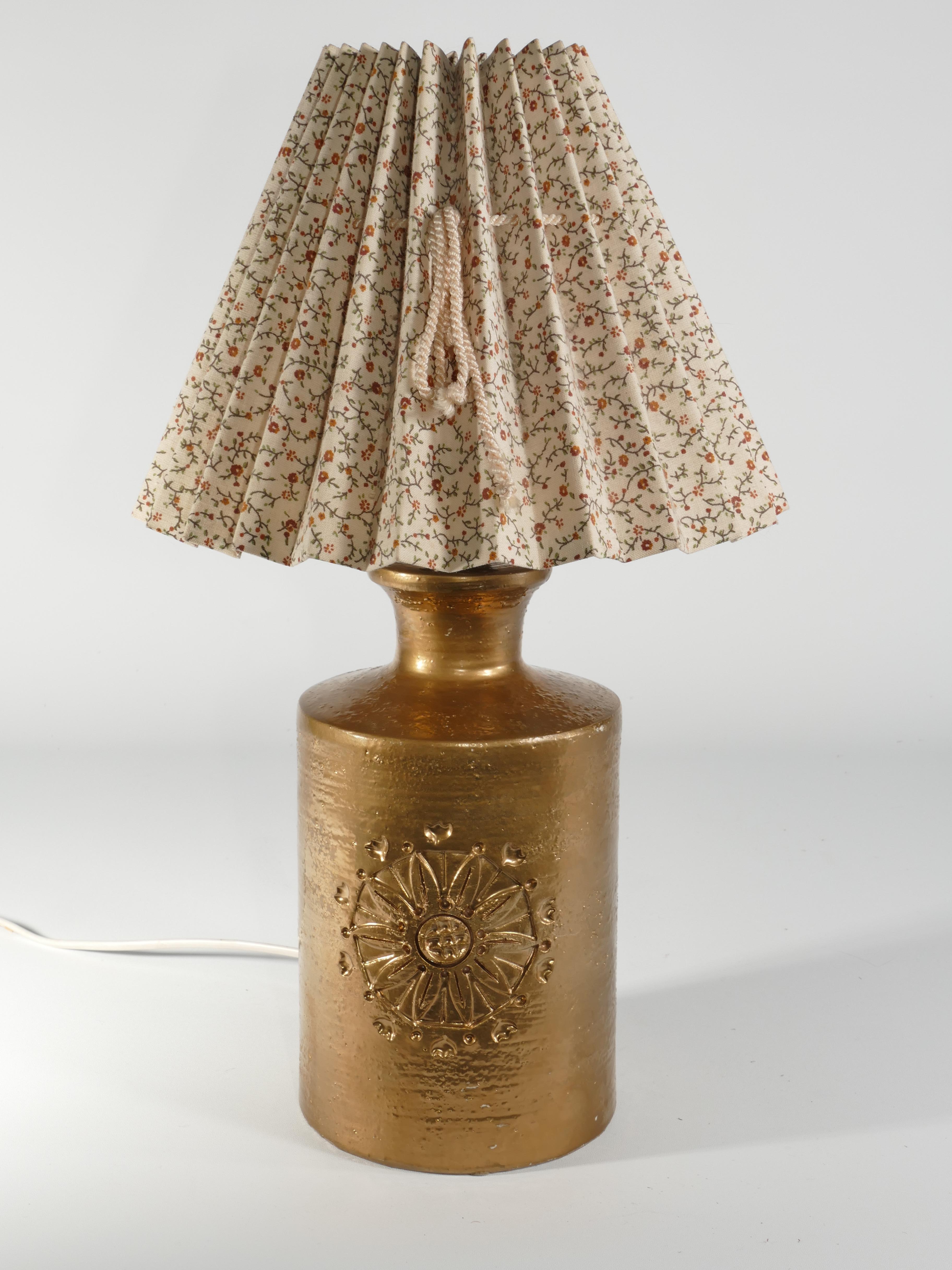 Hand-Crafted Gold Glazed Ceramic Table Lamp by Bitossi for Bergboms, 1970's For Sale