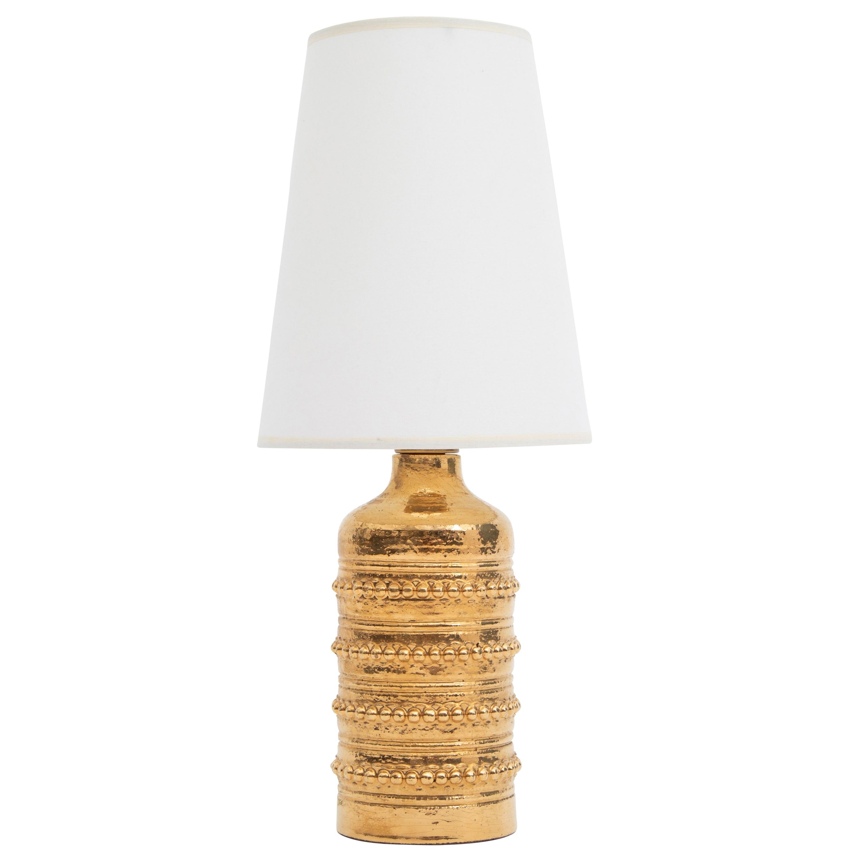 Gold-Glazed Ceramic Table Lamp by Falkenbergs Belysning of Sweden, circa 1960s For Sale