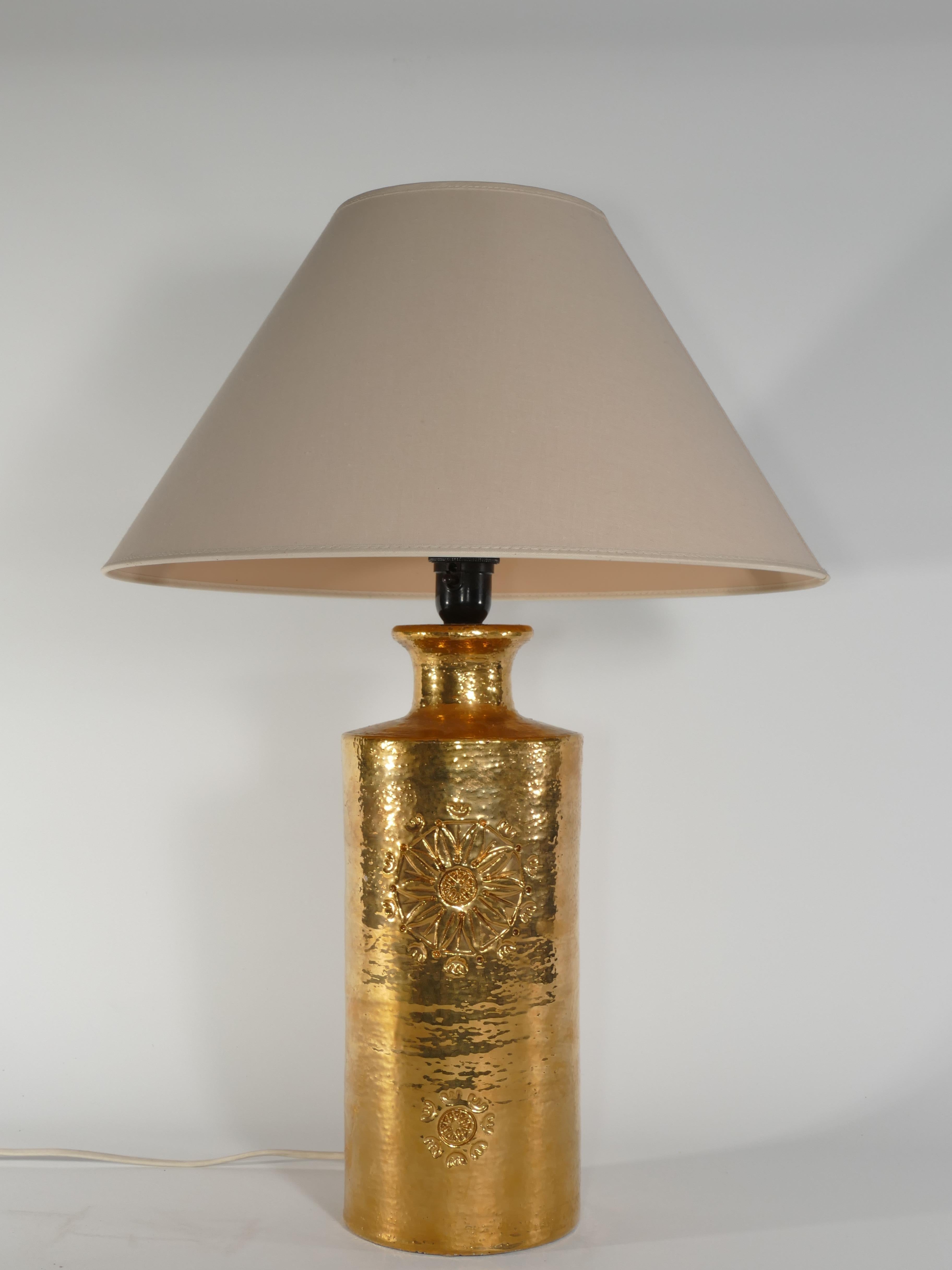 Mid-Century Modern Gold Glazed Ceramic Table Lamps by Bitossi for Bergboms, Set of 2, 1970's