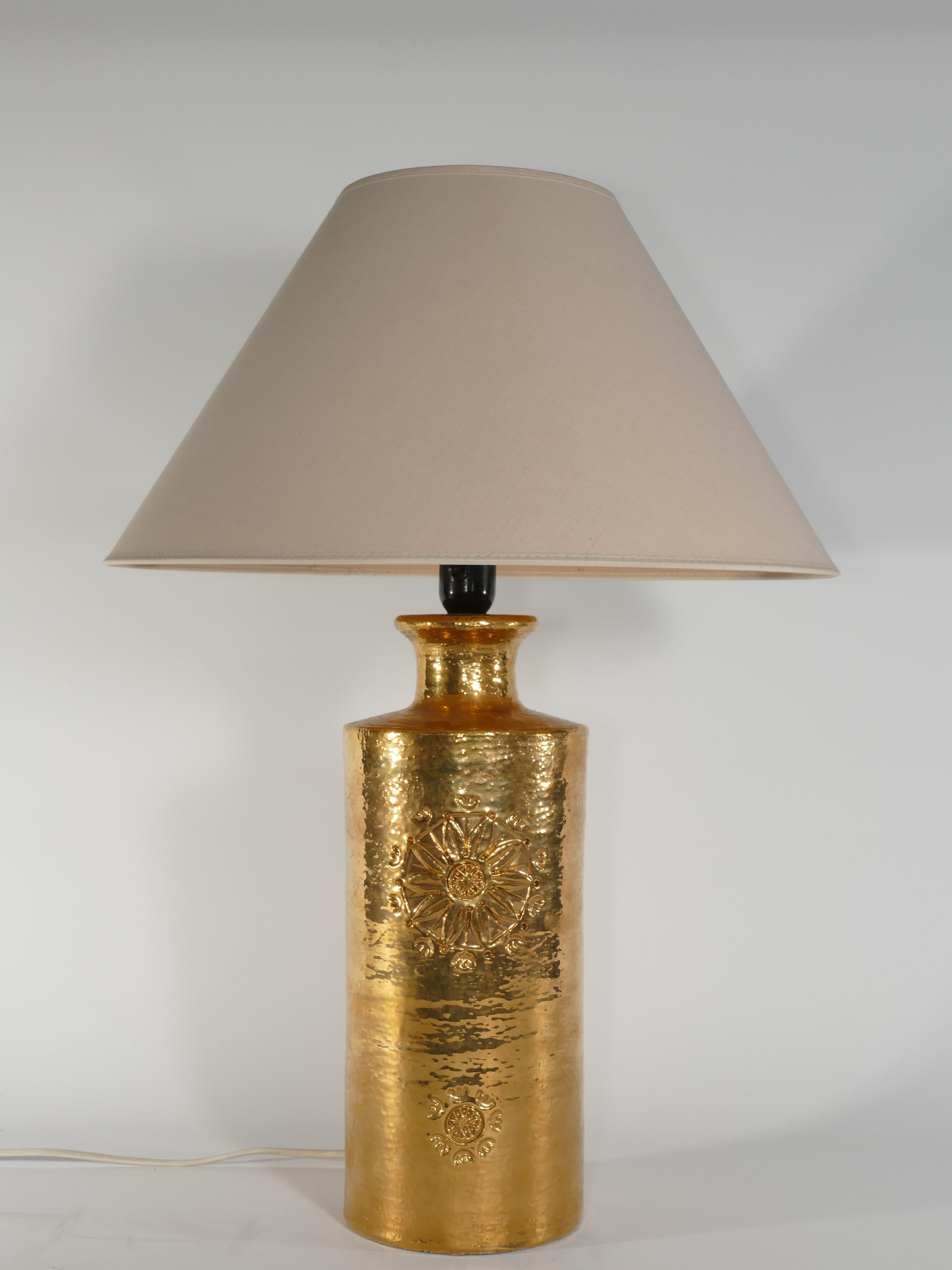 Swedish Gold Glazed Ceramic Table Lamps by Bitossi for Bergboms, Set of 2, 1970's