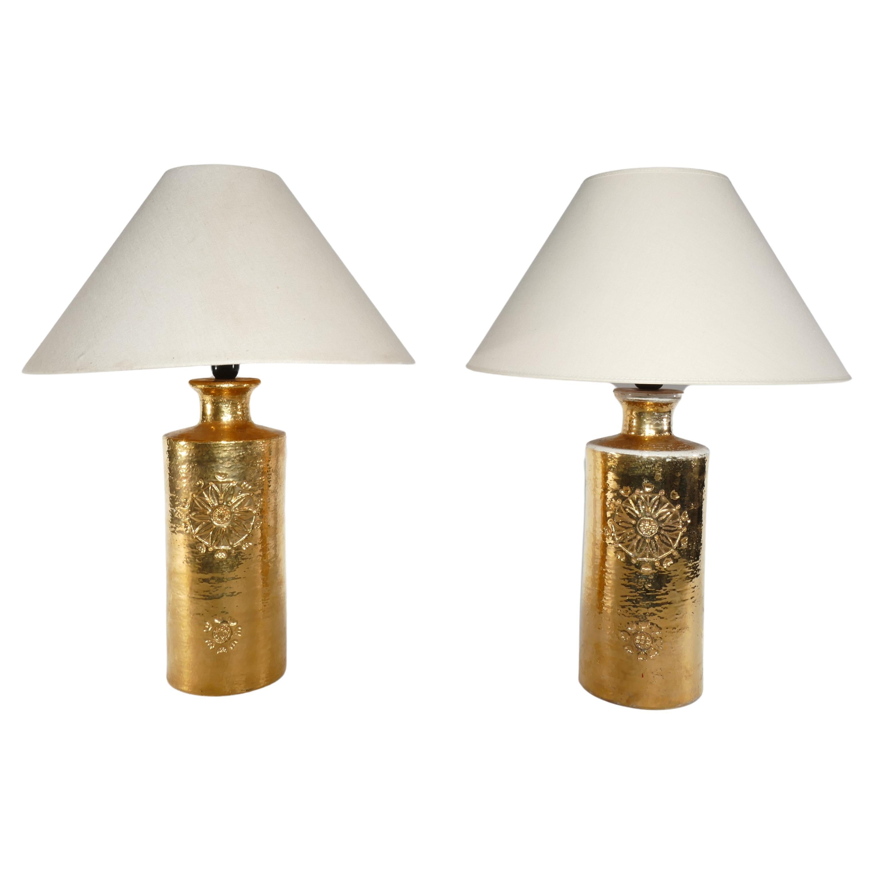 Gold Glazed Ceramic Table Lamps by Bitossi for Bergboms, Set of 2, 1970's