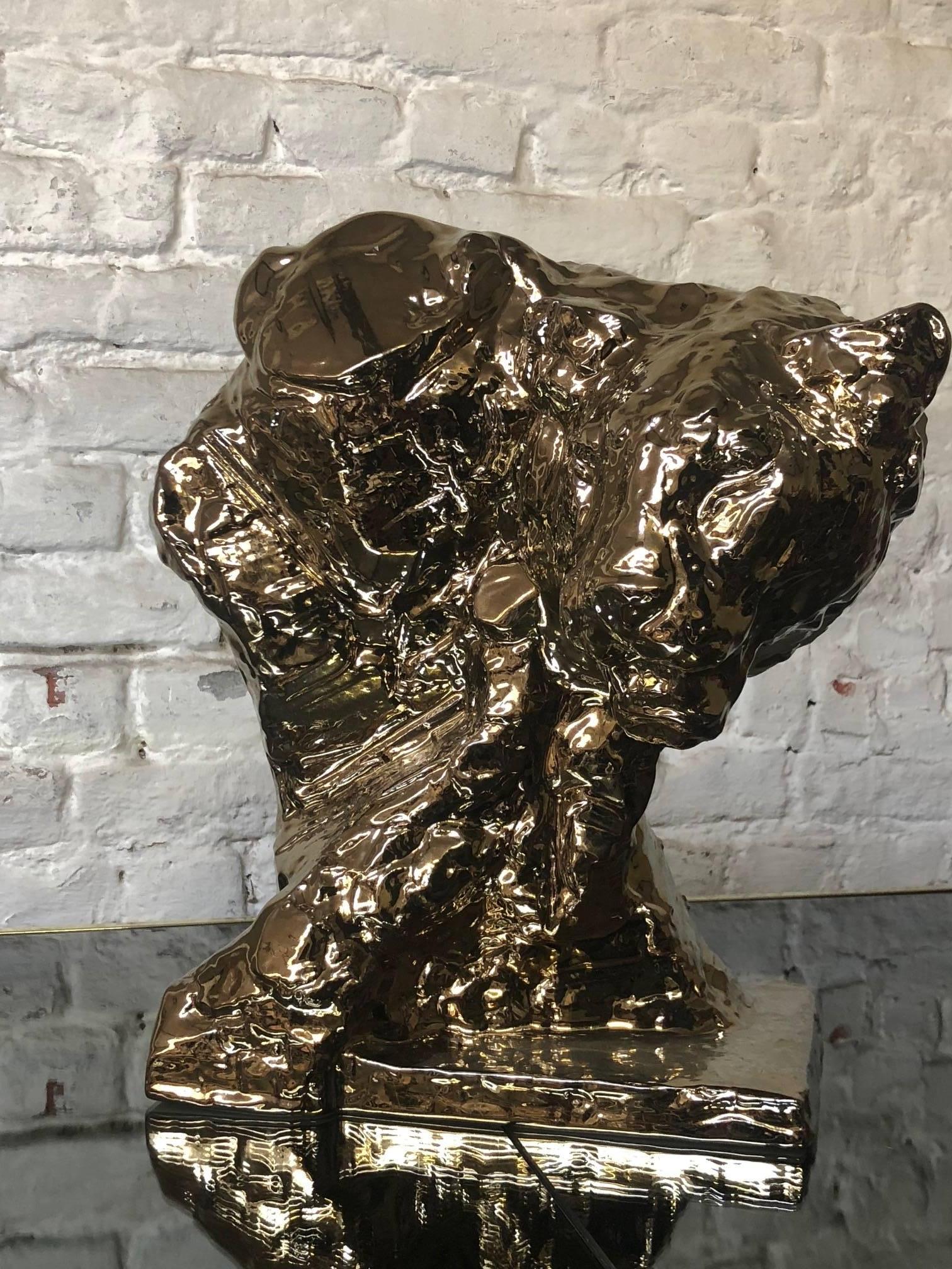 Modern Gold Glazed Patrick Villas for Royal Boch Ceramic Lioness Sculpture For Sale