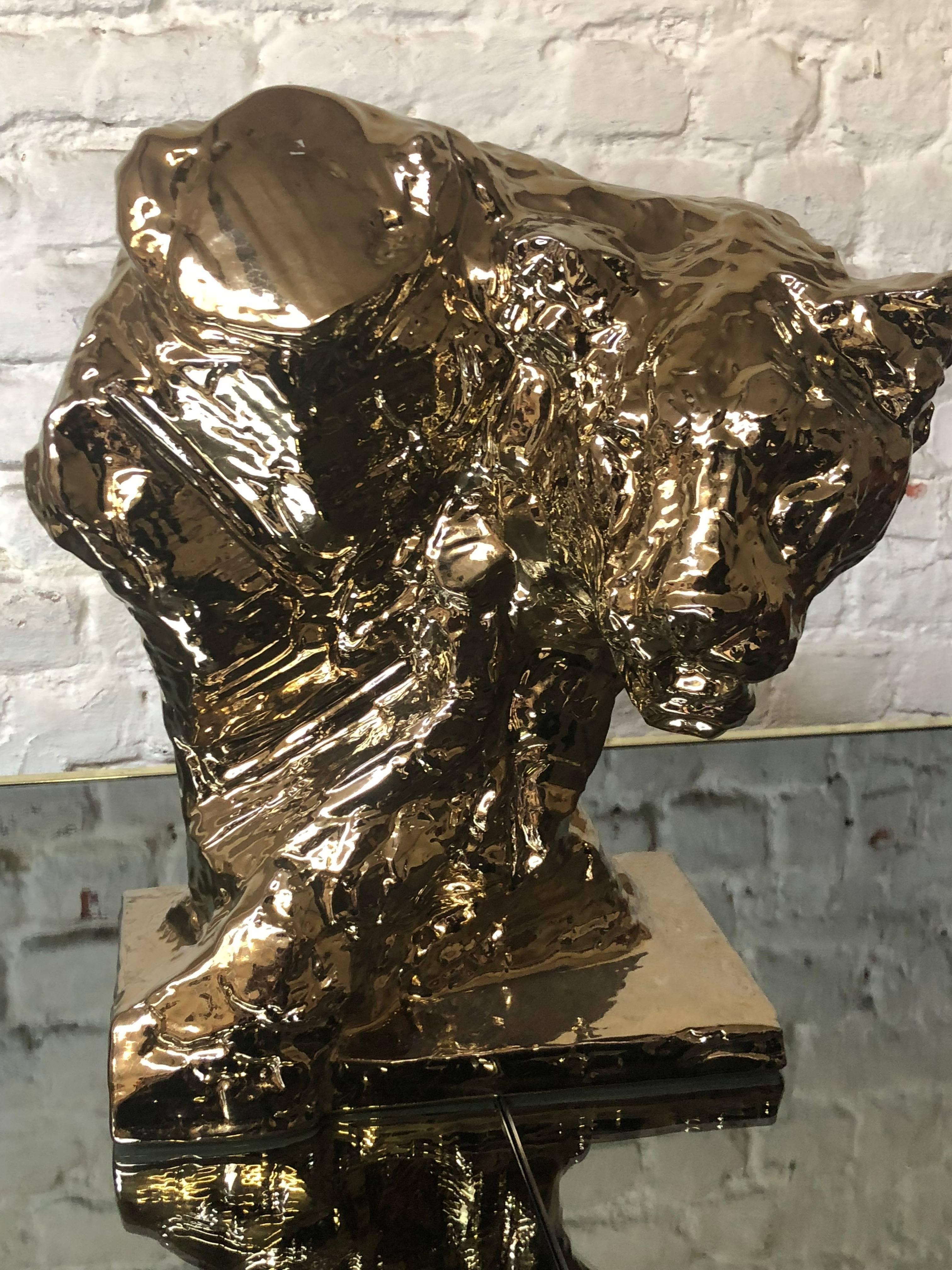 Gold Glazed Patrick Villas for Royal Boch Ceramic Lioness Sculpture In Excellent Condition For Sale In Brussels, BE