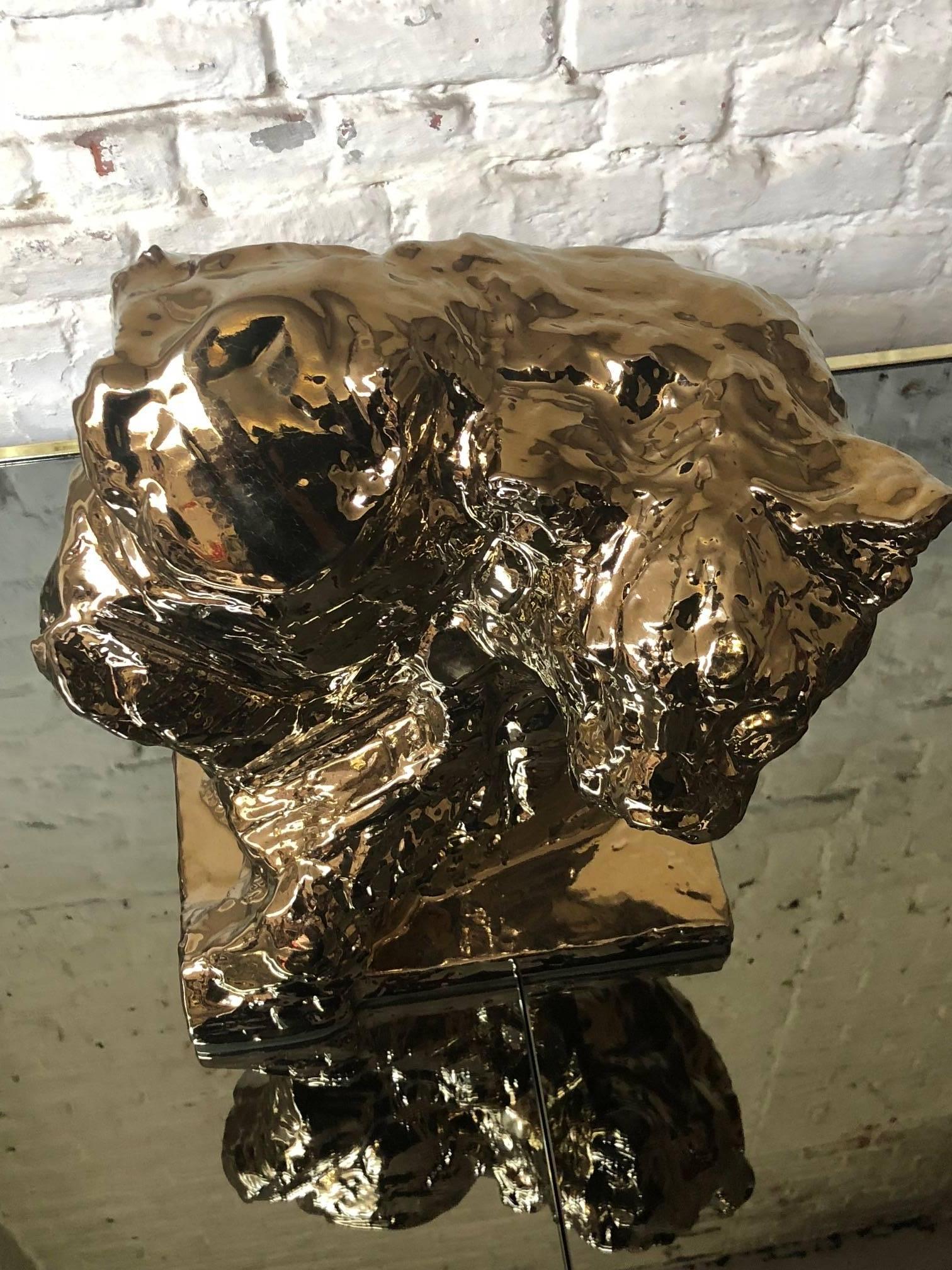 Gold Glazed Patrick Villas for Royal Boch Ceramic Lioness Sculpture For Sale 3