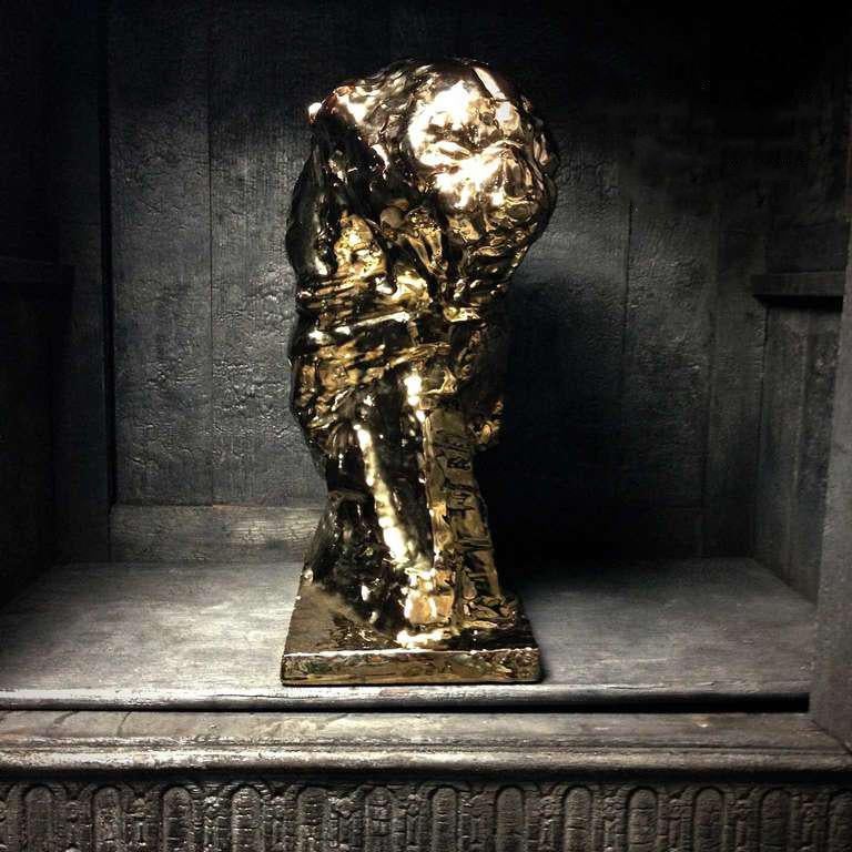 Gold glasierte Patrick Villas für Royal Boch Keramik-Panther-Skulptur Große Katze III (Hollywood Regency) im Angebot