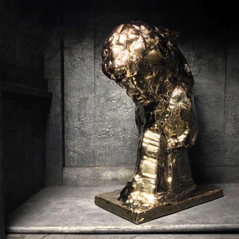 Gold glasierte Patrick Villas für Royal Boch Keramik-Panther-Skulptur Große Katze III (Belgisch) im Angebot
