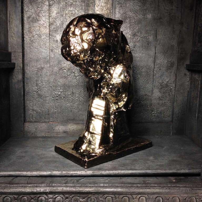 Gold glasierte Patrick Villas für Royal Boch Keramik-Panther-Skulptur Große Katze III (Glasiert) im Angebot