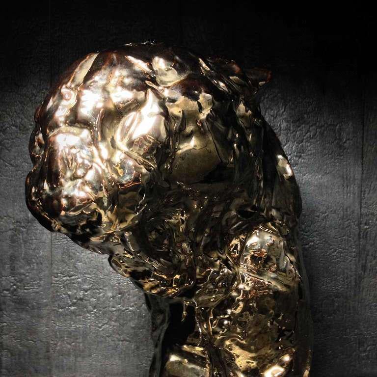 Gold glasierte Patrick Villas für Royal Boch Keramik-Panther-Skulptur Große Katze III (21. Jahrhundert und zeitgenössisch) im Angebot