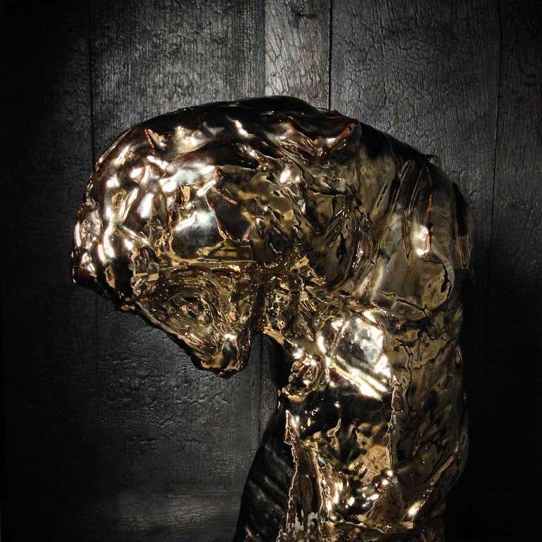 Gold glasierte Patrick Villas für Royal Boch Keramik-Panther-Skulptur Große Katze III im Angebot 1