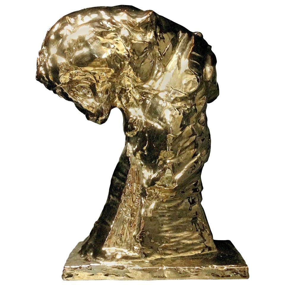 Patrick Villas pour Royal Boch Sculpture de panthère en céramique émaillée or Big Cat III