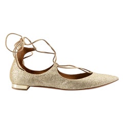 Gold Glitter Christy Lace Point Flats Size IT 40