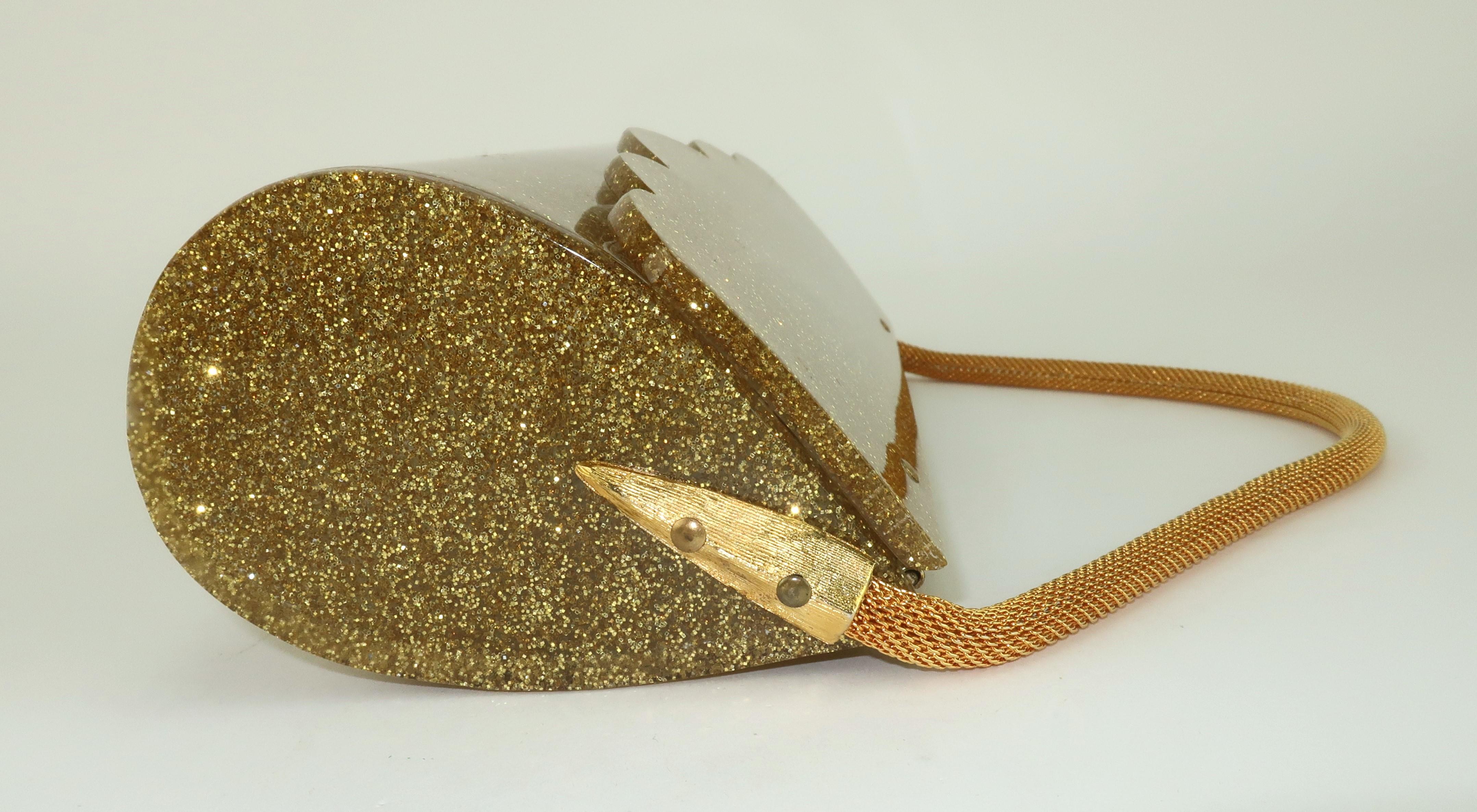 Gold Glitter Lucite Evening Handbag, 1950’s 5