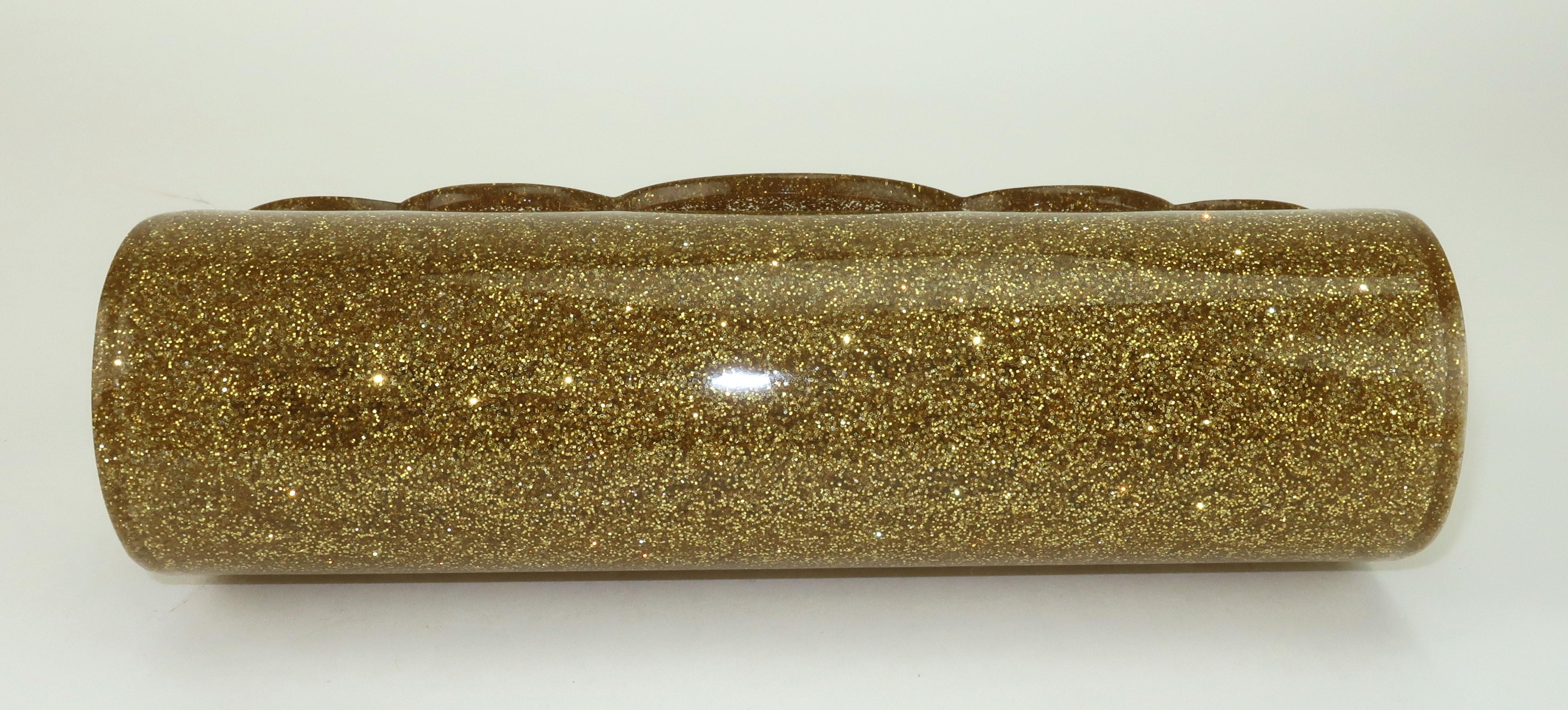 Gold Glitter Lucite Evening Handbag, 1950’s 6