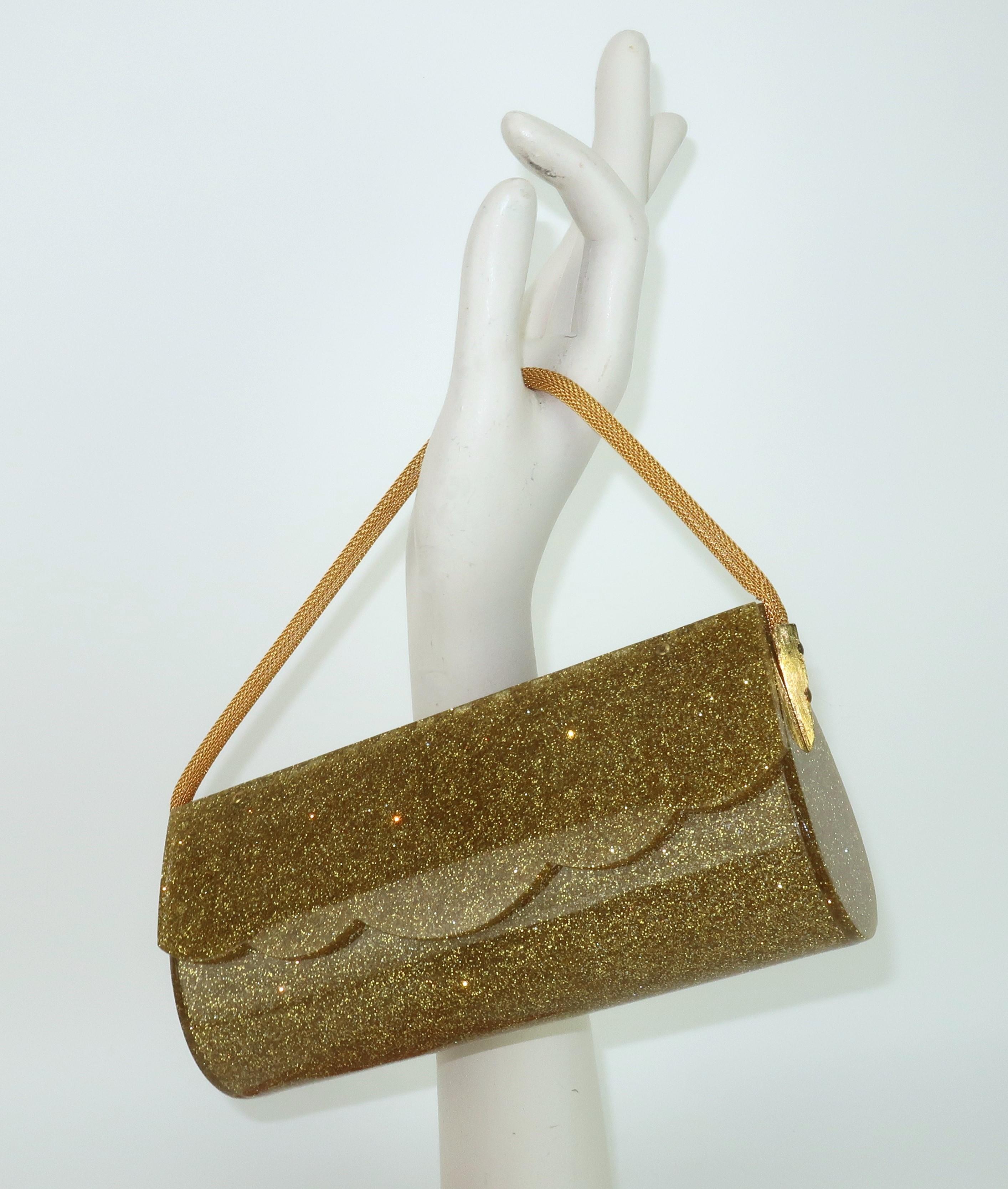 Gold Glitter Lucite Evening Handbag, 1950’s 7
