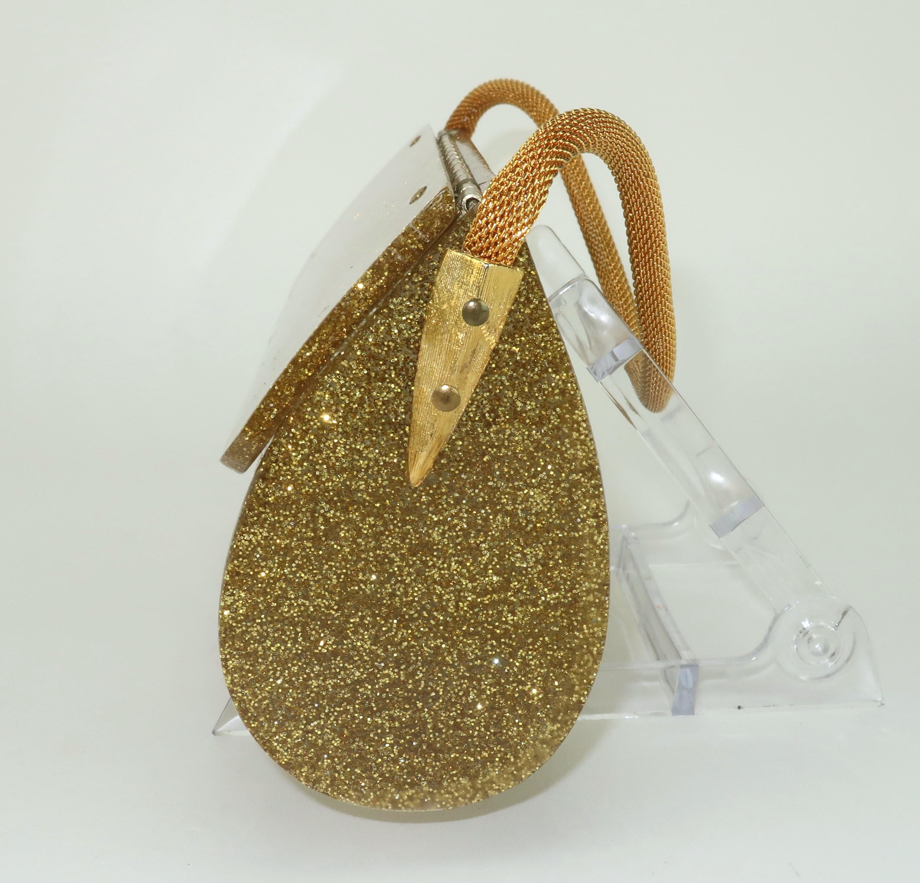 Gold Glitter Lucite Evening Handbag, 1950’s 1