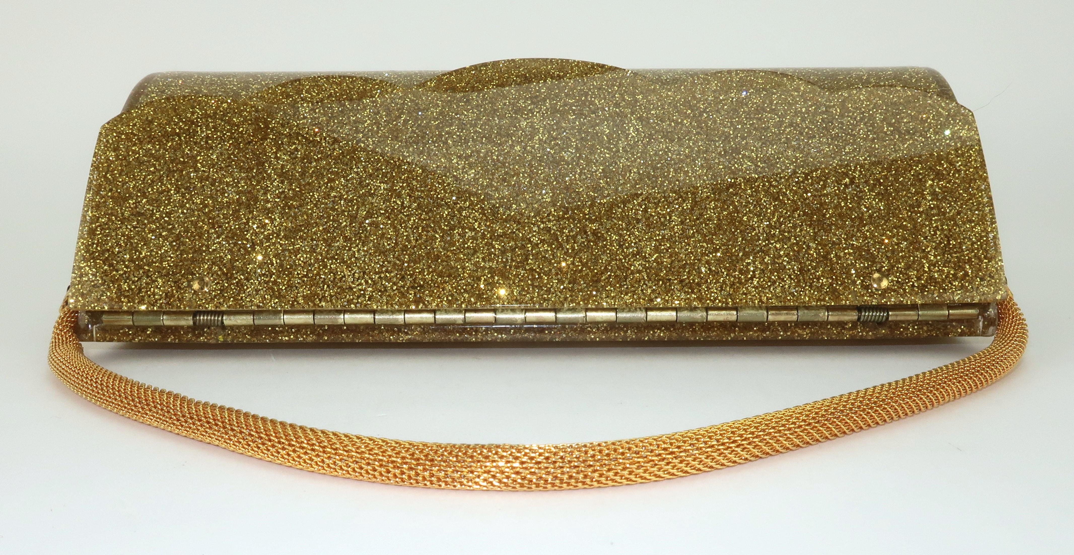 Gold Glitter Lucite Evening Handbag, 1950’s 3