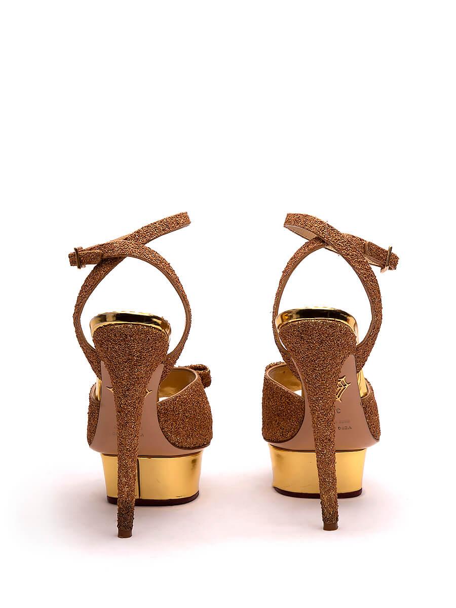 Women's Gold Glitter Serena Bow Platform Heels Size IT 37.5 For Sale