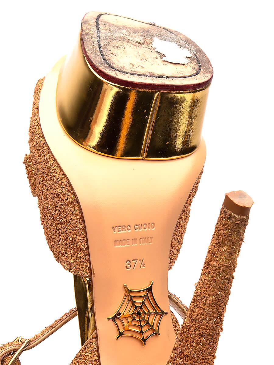 Gold Glitter Serena Bow Platform Heels Size IT 37.5 For Sale 2