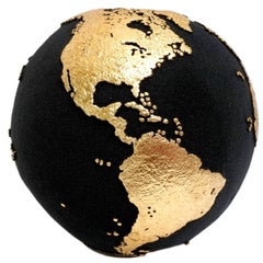 Gold Globe Made of Teak Root with Volcanic Sand and Gold Finishing, 20 cm